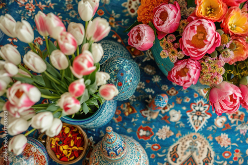 Nowruz Blossoms  Blooming flowers and festive elements symbolizing renewal and hope