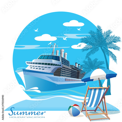 Luxury voyage cruises on a passenger ship vessel to amazing destinations. Marine relaxation in summer holiday vacation, travel and adventure transport