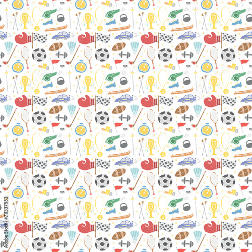 Wallpaper Mural Seamless sport pattern. Doodle illustration with sport icons. background with sports equipment Torontodigital.ca
