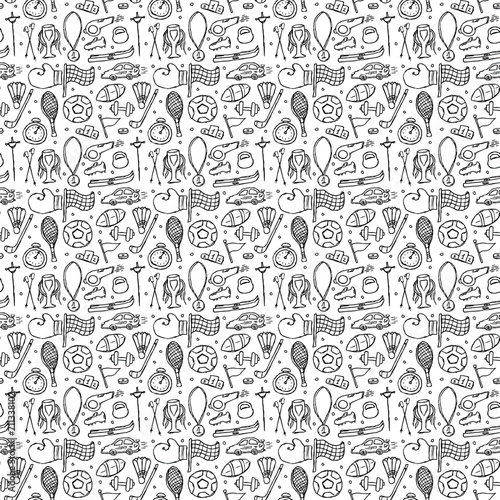 Seamless sport pattern. Doodle illustration with sport icons. background with sports equipment