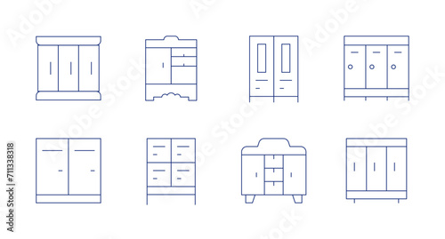 Wardrobe icons. Editable stroke. Containing cupboard, closet, locker, wardrobe.