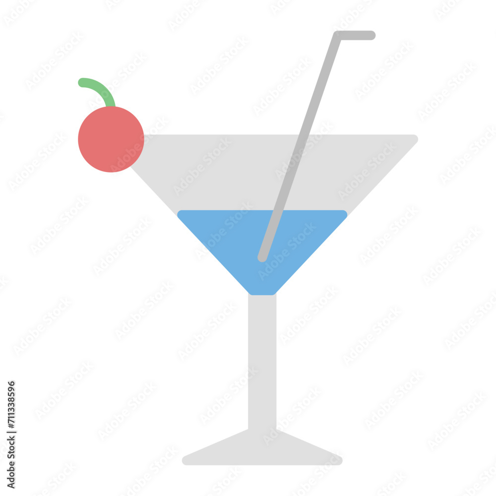 cocktail drink icon vector or logo illustration flat color style