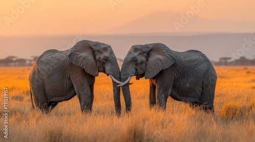 Couple of elephants in the savannah Surrounded by nature