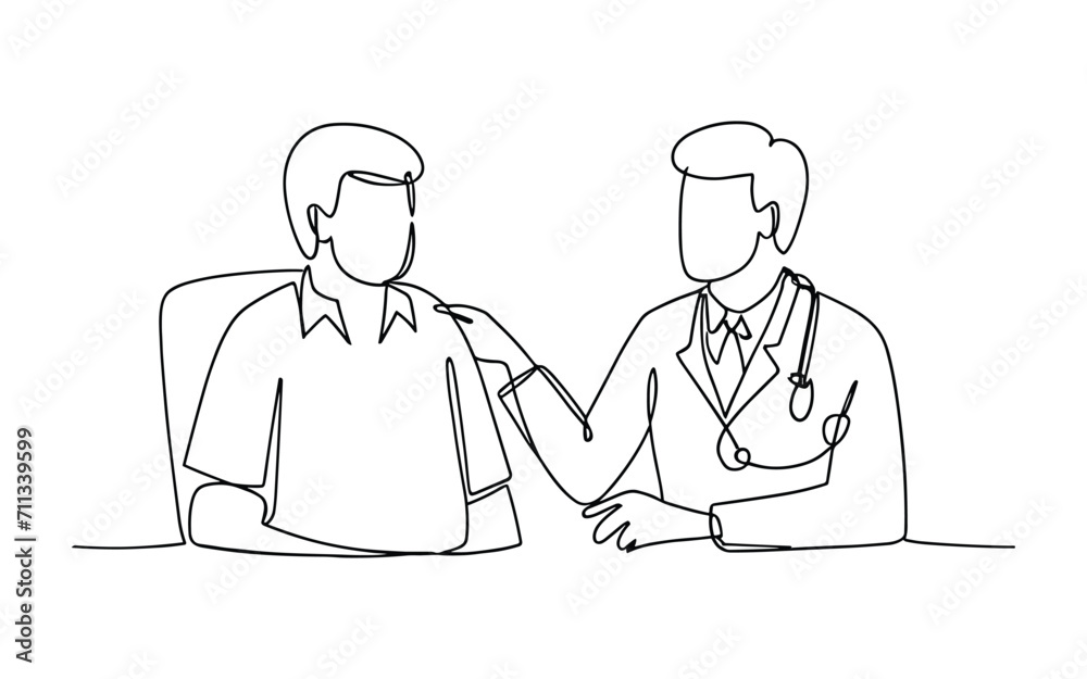 Continuous one line drawing of doctor and patient