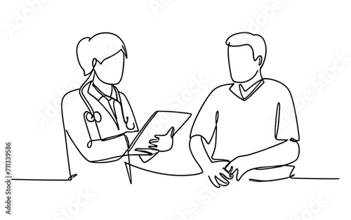 Continuous one line drawing of doctor and patient