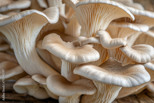 Close up of structure Raw forest mushrooms as background, macro view