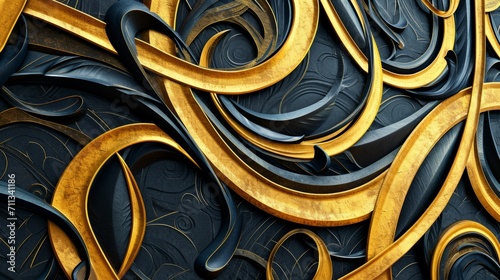 Gold and black floral pattern in Art Nouveau style. Decorative vintage 