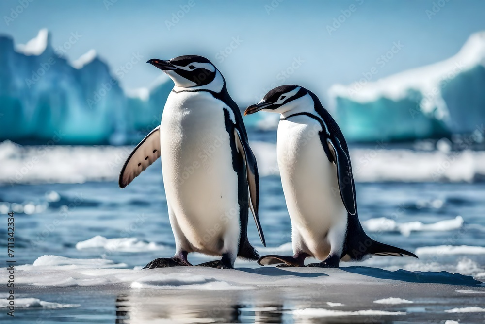 Elevate your appreciation for nature's wonders with a captivating scene of a chinstrap penguin enjoying the serene beauty of an Antarctic beach.