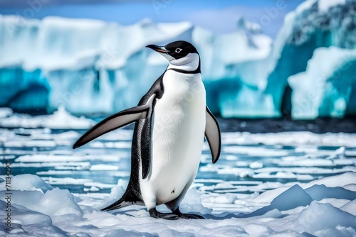 Witness the resilience of nature as a chinstrap penguin explores the icy shores of Antarctica  creating a mesmerizing spectacle.