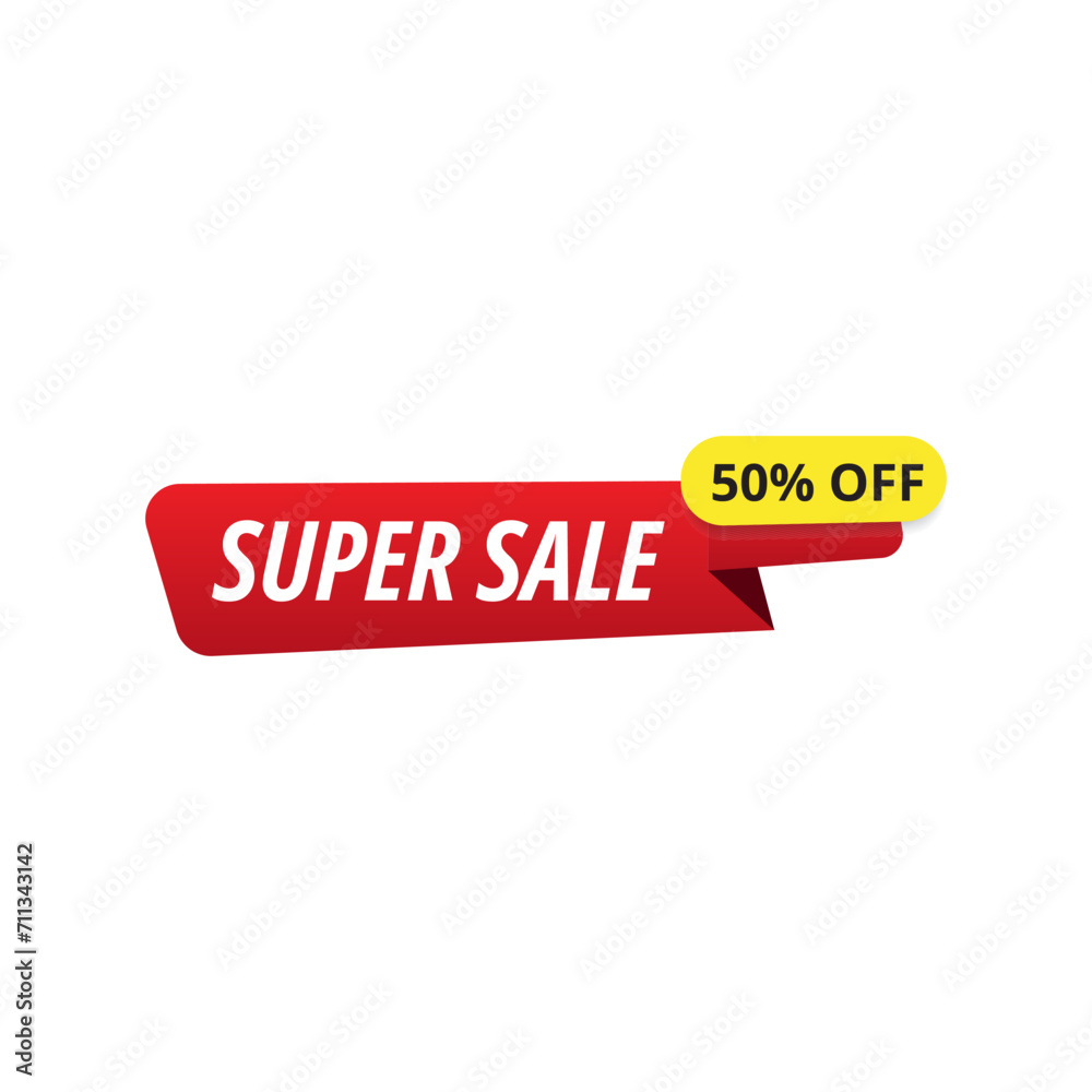 Supper sale 50 percent off label red banner for sales promotion Supper sale 50 percent off label red banner for sales promotion