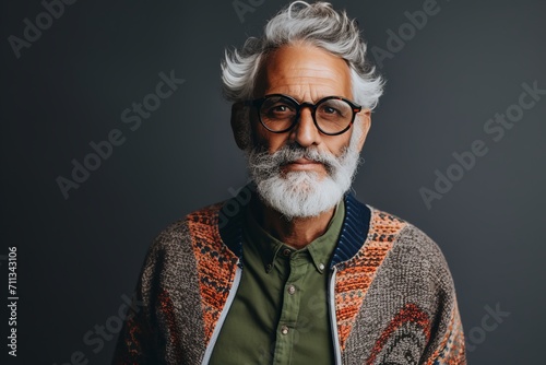 Portrait of a handsome senior man in eyeglasses and sweater.