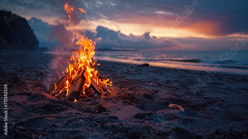A beachside bonfire with the soothing sound of crackling flames