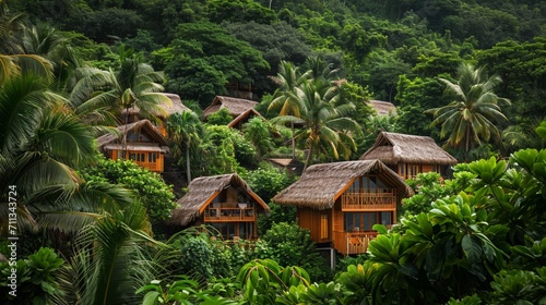 A cluster of charming beach bungalows nestled amidst lush greenery © MagicS