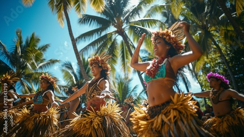 A traditional Polynesian dance performance under the swaying palms
