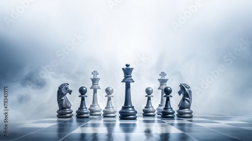 Photographie A group of chess like figures on a white background
