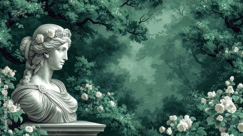 Goddess Grace. A Captivating Pattern Design Featuring Greek Deities, Statues, and Floral Elements  © Alexander Beker