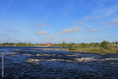 The bed of the Nizhny Vyg river with rapids and rocks. Republic of Karelia, Belomorsk.