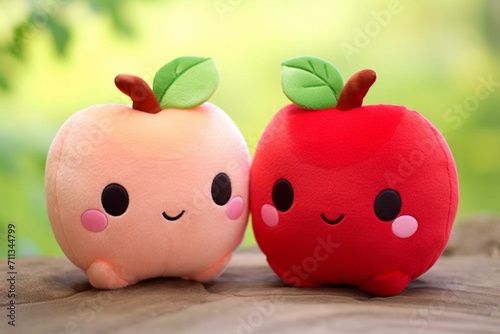 Cute squishy plush kawaii apple. Generative AI photo