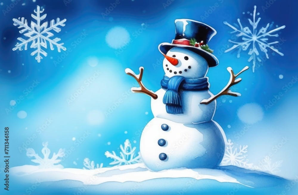 Fototapeta premium jolly snowman on a snowdrift