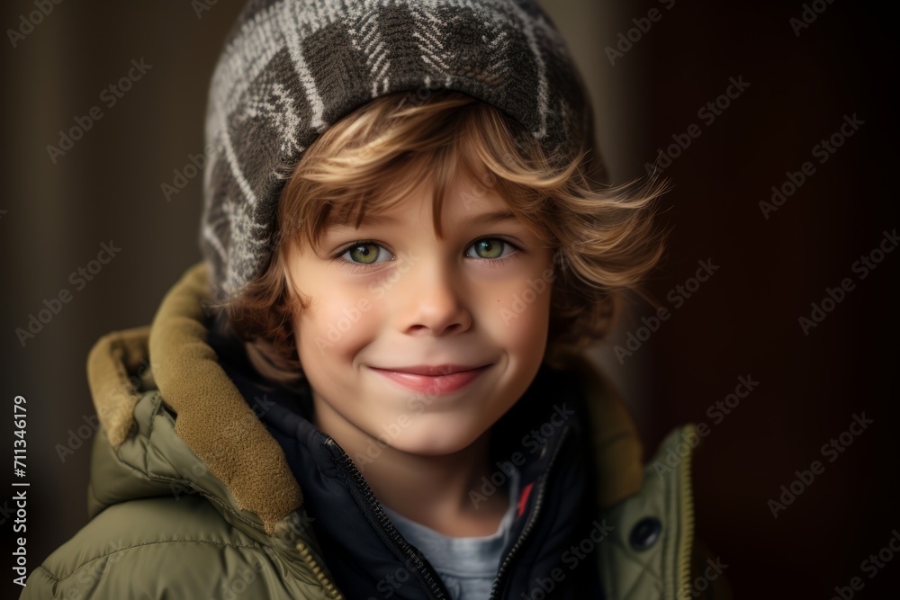 Portrait of a cute little boy with blond hair and blue eyes wearing warm clothes Portrait of a cute little boy with blond hair and blue eyes wearing warm clothes
