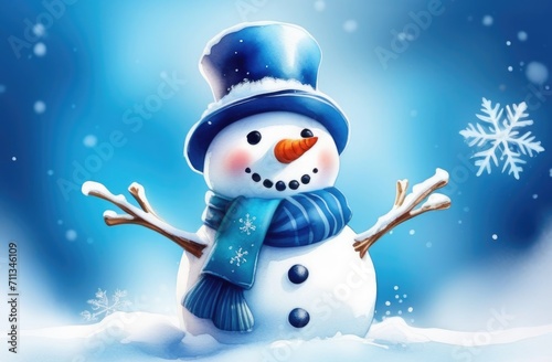 jolly snowman on a snowdrift