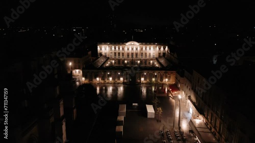 Bordeaux City Hall Illuminated at Night, France - aerial photo