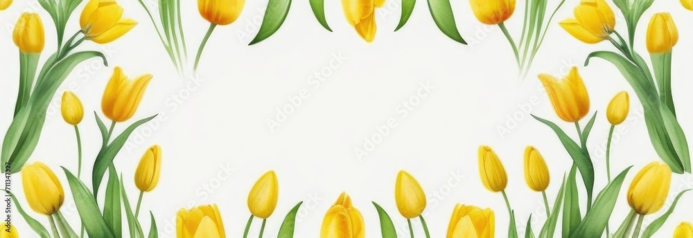 Pastel yellow tulips watercolor background. tulips place for text