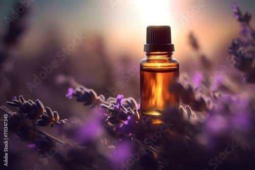 Essential aromatic oil lavender. Natural flower essence herbal elixir. Generate ai