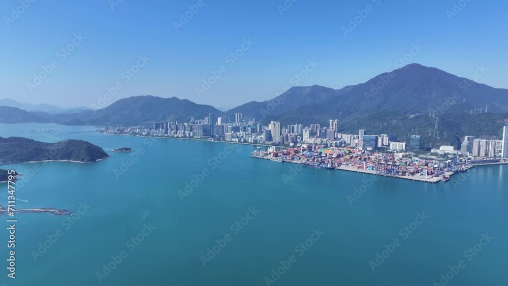 Shenzhen Sha Tau Kok Yantian International Container Terminal,logistics trade in Guangdong Greater Bay Area Hong Kong China with global commerce, cargo ships, connecting regional and global supply cha Shenzhen Sha Tau Kok Yantian International Container Terminal,logistics trade in Guangdong Greater Bay Area Hong Kong China with global commerce, cargo ships, connecting regional and global supply cha