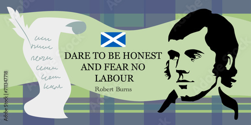 Robert Burns - Scottish poet, folklorist, author of numerous poems and poems. Robert Burns famous quotes. Vector illustration. photo