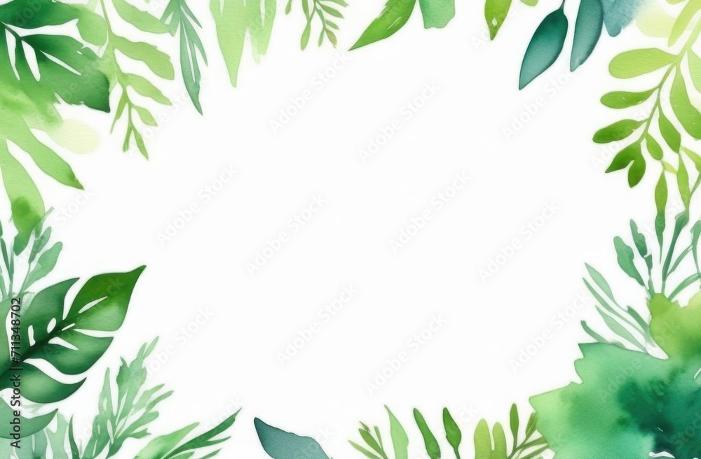 green leaves watercolor copyspace. green leaves with space for text