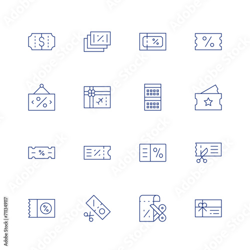 Coupons line icon set on transparent background with editable stroke. Containing discountticket, discount, sign, voucher, offer, coupon, giftcard.