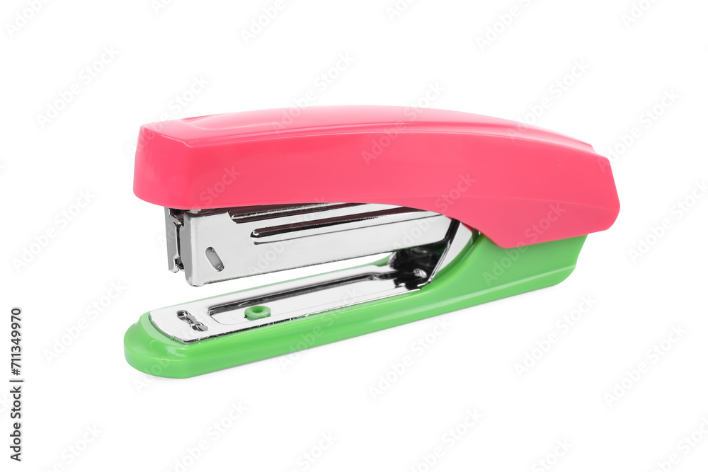 One new bright stapler isolated on white One new bright stapler isolated on white