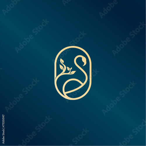 logo line art flamingo gold elegant design vector