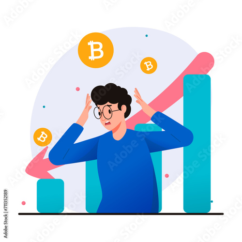Stressed man finds out the bitcoin market is down