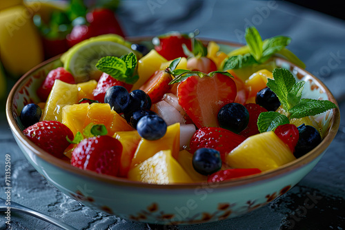 Fresh fruit salad with blueberries generative ai