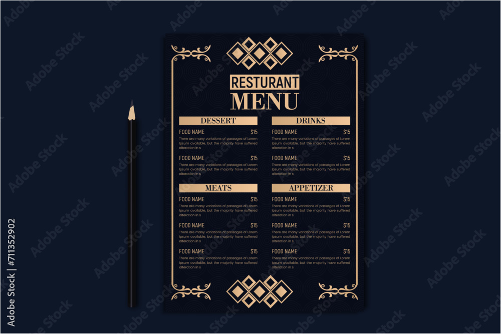 luxury Food Menu Design template Layout for restaurant - obrazy, fototapety, plakaty 