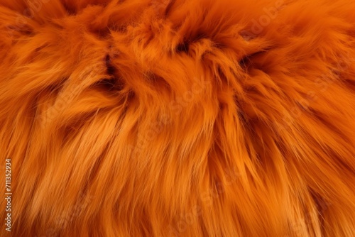 Orange fur texture. Hairy tangerine artificial fluffy material background. Generate ai
