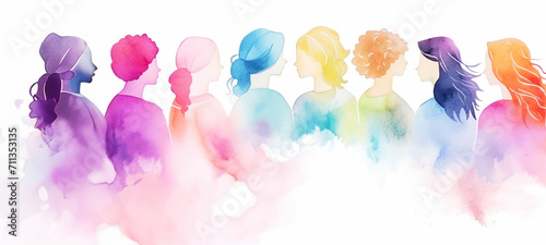 Abstract colorful art watercolor painting depicts International Women's Day, 8 March of different cultures and ethnicities together. concept of gender equality and the female empowerment movement. photo