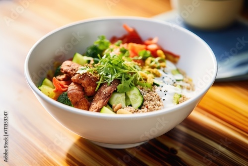 deconstructed kebab bowl with quinoa and veggies
