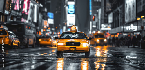 Fototapeta new york cabs on the street at night