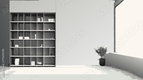 presentation. Empty room with shadows of window and flowers and palm leaves