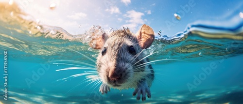 A close-up of a rat swimming underwater in the ocean, Ai Generated photo