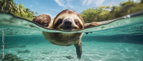 A sloth is swimming in the ocean, Ai Generated photo