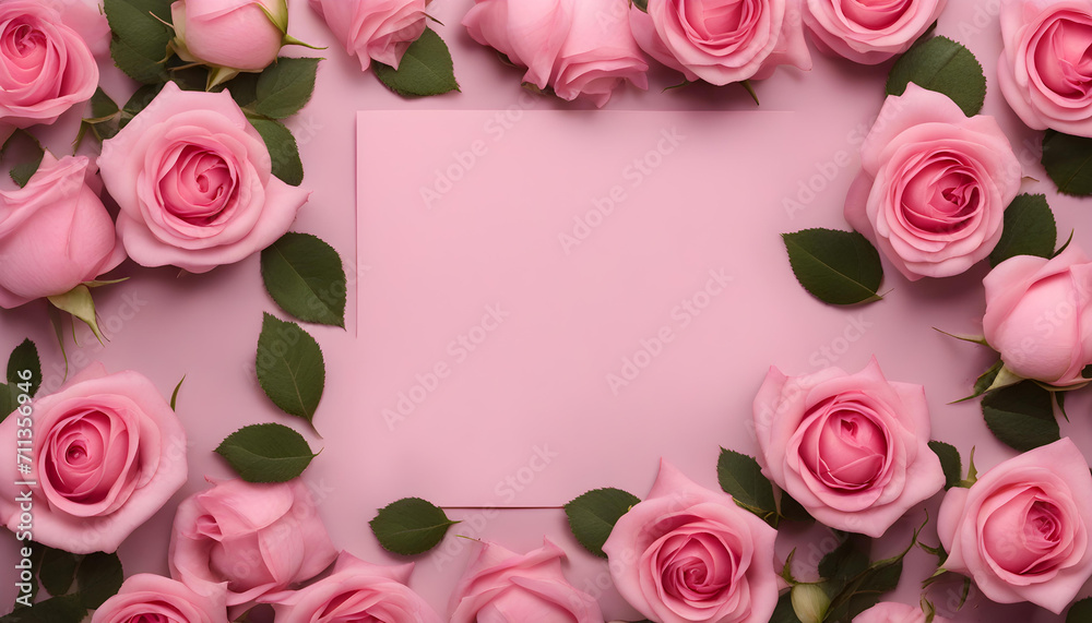 Elegant Pink Rose: Top View on Isolated Background with Empty Space for Wedding Invitations