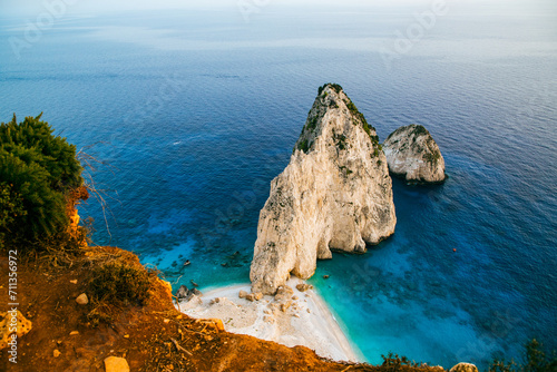 viewpoint of Keri and the famous Mizithres rocks with turquoise sea at Zakynthos island  Greece photo