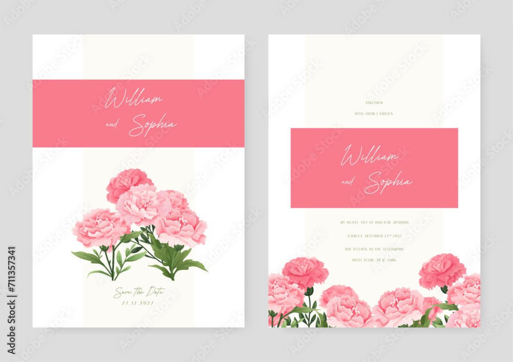 Pink chrysanthemum artistic wedding invitation card template set with flower decorations Pink chrysanthemum artistic wedding invitation card template set with flower decorations
