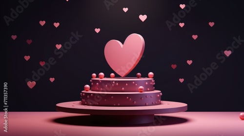 A podium with hearts set against a dark backdrop, ideal for showcasing cosmetic products for Valentine's Day, Ai Generated.