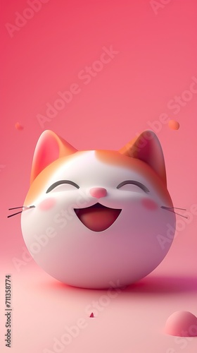 Close-up: happy cat head, cartoon, minimalism, 3D style, 3D render, HD, 8K, gradient background - generative ai
