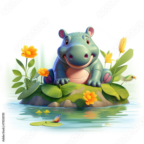 An endearing nursery artwork featuring a baby hippo photo